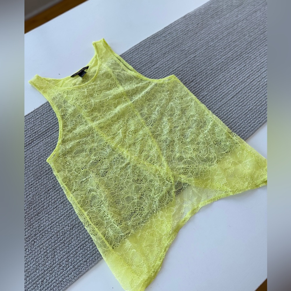 Victoria’s Secret Neon Yellow Sheer Lace Cross Back Tank Top Swim Cover Up Small - Picture 11 of 13